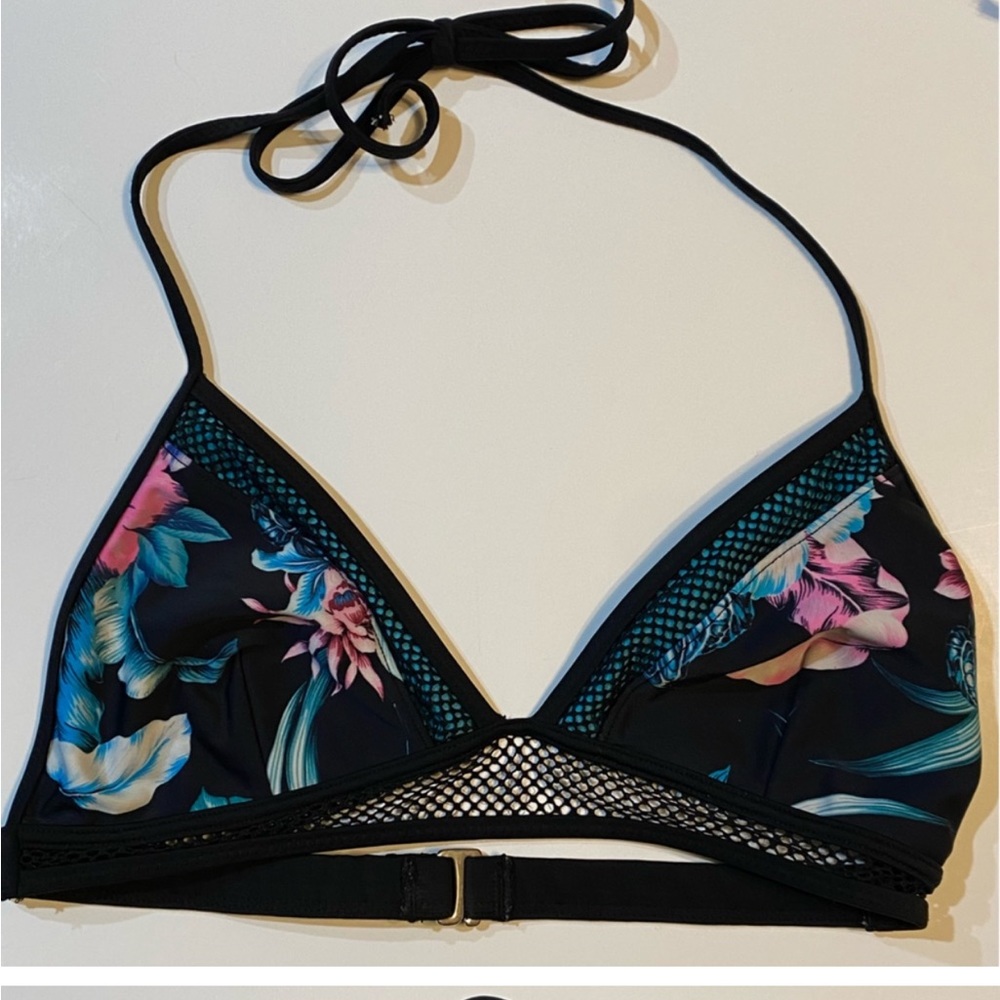 Black Floral Triangle Bikini Top - Women's Swim